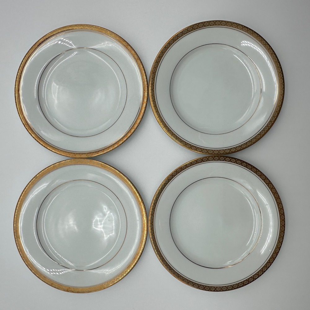 Noritake Richmond Bread Plates Set of 4 Gold Encrusted Rim White China 6124